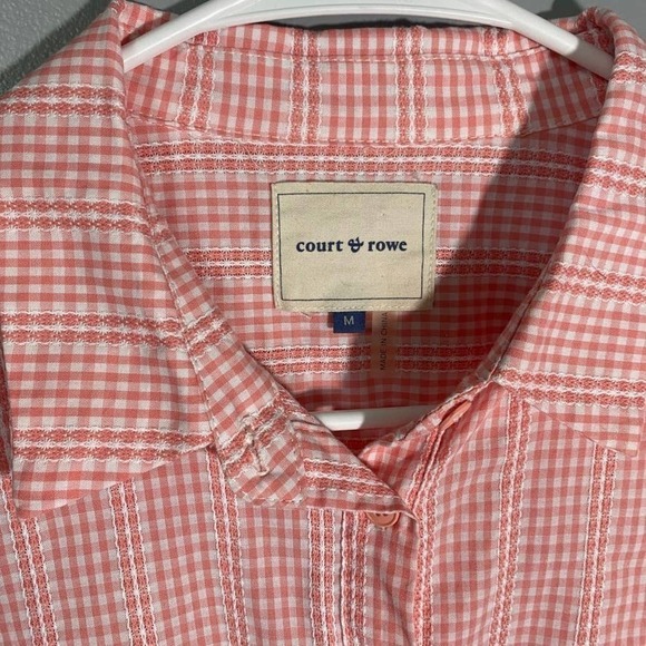 court & Rowe Pink Gingham 100% Cotton Button Down Blouse Size Medium - Picture 3 of 7